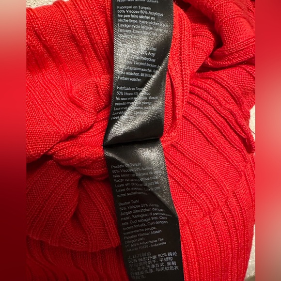 Topshop Red Ribbed Long Sleeve Knit Top Slim Fit V-Neck Shirt Womens Size 0-2 - Picture 8 of 10